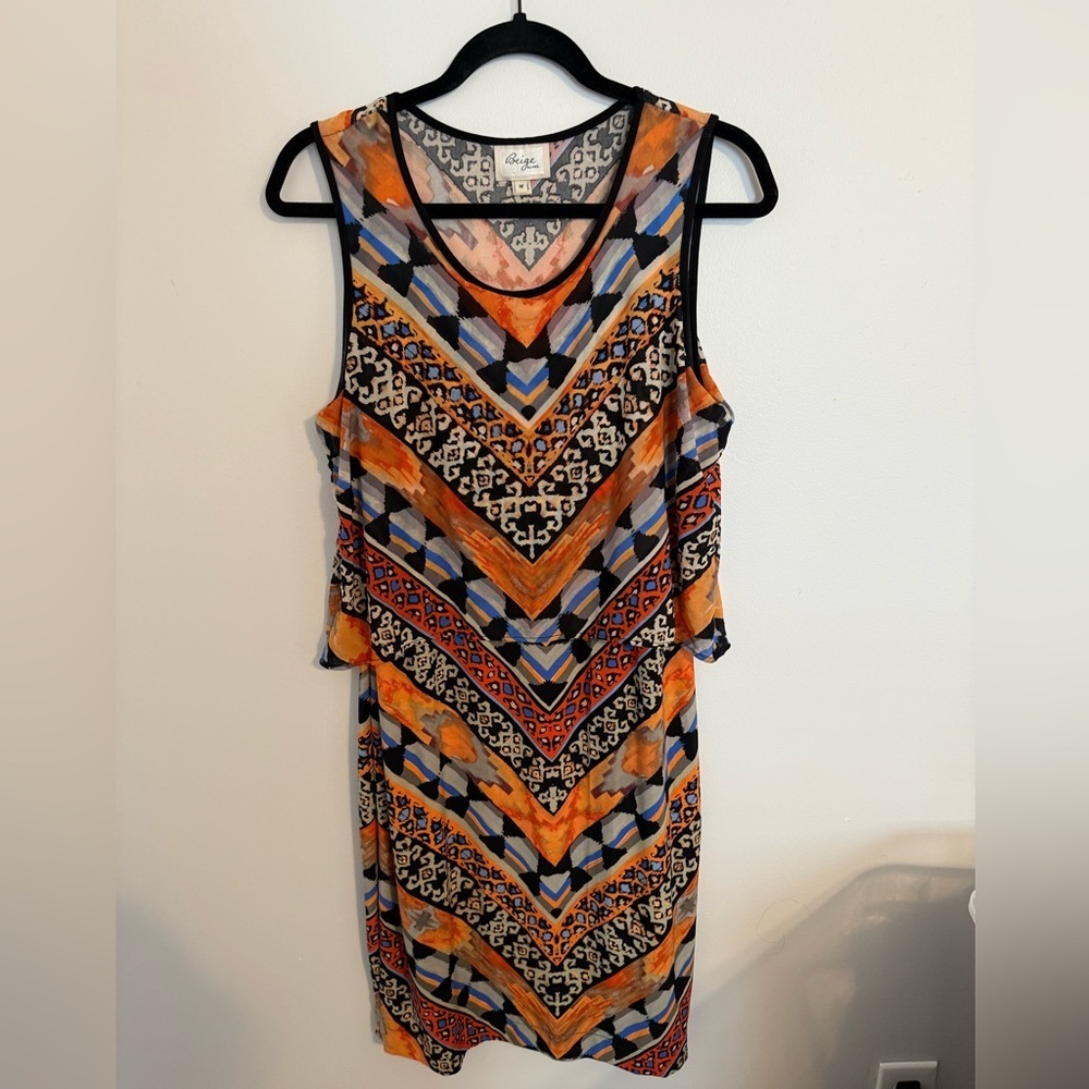 Beige by eci Vibrant Orange and Black Midi Dress